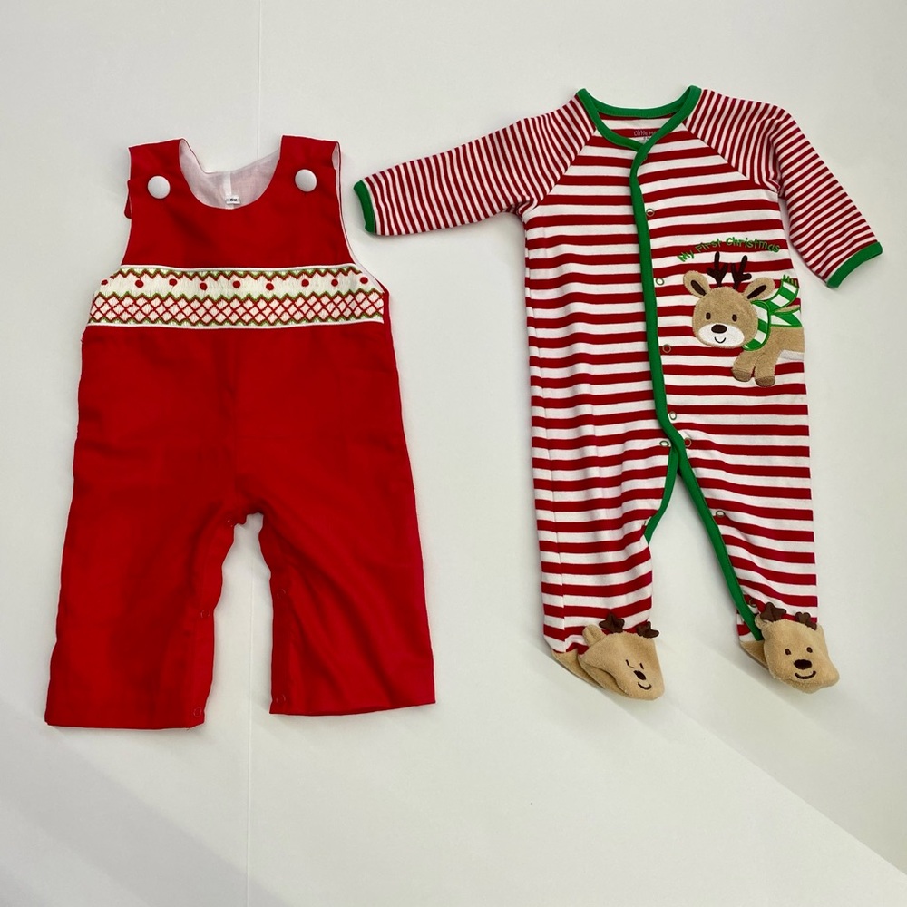 Little Me Red and White Reindeer Footies, Jon Jon, both Sz: 6M